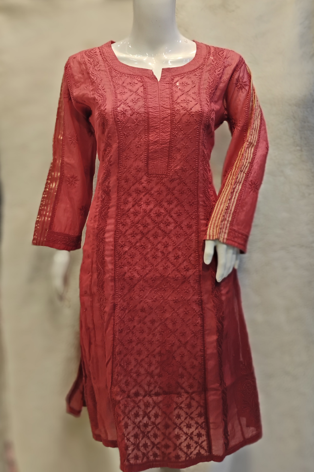 Pure Lucknowi Viscose Chikan Kurti Red